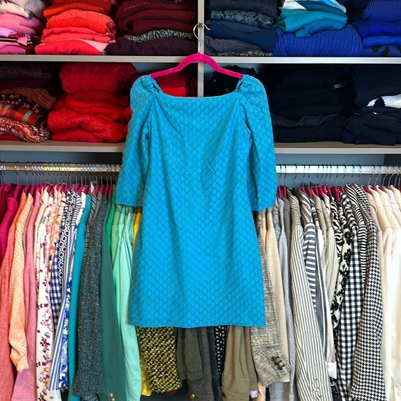 Trina Turk turquoise 3/4 quarter length sleeve lace dress size 2 - Picture 1 of 3
